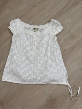 Banana Republic White Embroidered Cap-Sleeve Top